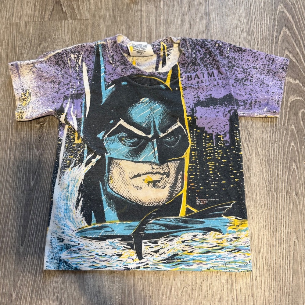 Vintage 1992 Batman Returns SSI All Over‎ Print Kids T-Shirt Size 5/6 DC Comics